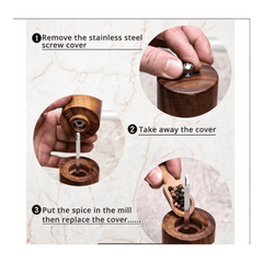 Wooden Salt And Pepper Grinder Set, Acacia Wood Pepper Mill With Wooden Tray, Cleaning Brush, Spoon, 20.32 Cm, Dinner Table Accessories, Chrismas Gifts, Halloween Gifts