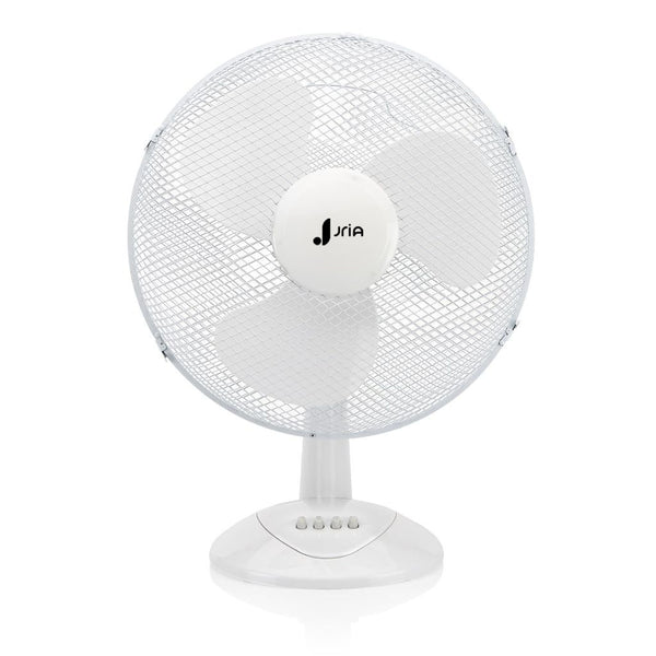 12” Portable Desk Fan – 3-Speed Table Fan with 90° Oscillation, Adjustable Tilt Head & Quiet Operation – Compact Air Circulator for Bedroom, Office, or Home (White)