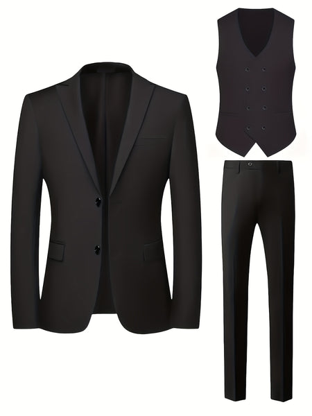 Men'S Suit 3pcs Set Formal Attire Blazer Trousers Vest Wedding Outfit Important Occasion Dress