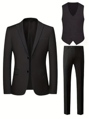 Men'S Suit 3pcs Set Formal Attire Blazer Trousers Vest Wedding Outfit Important Occasion Dress
