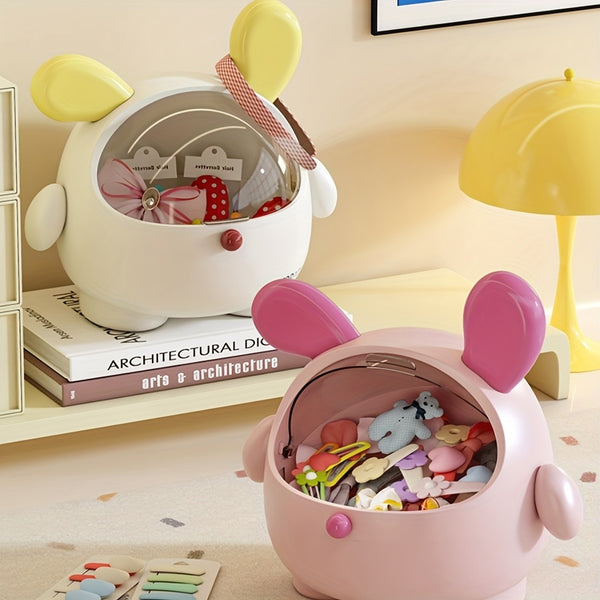 Cute Pink Poodle Dog Desktop Organizer Bin with Flip Lid