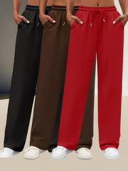 3pcs Women's Solid Color Oversized Jogger Pants with Elastic Drawstring Waist - Loose-Fit Polyester Track Pants Suitable for,, & Casual Attire - Machine Washable Casual Wear (Year-Round)