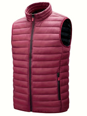 Men'S Lightweight Vest, Men'S Jacket, Autumn And Winter Vest, Stand-Up Collar Solid Color Casual Zipper Pocket Vest