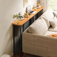 Minimalist Wooden Console Table - Slim Wall-Mounted Single/Double Tier Entryway Shelf with Carbon Steel Frame, Space-Saving Narrow Hallway Table, Bedroom/Living Room Table (80x20cm, MDF Wood + Black/White Metal)