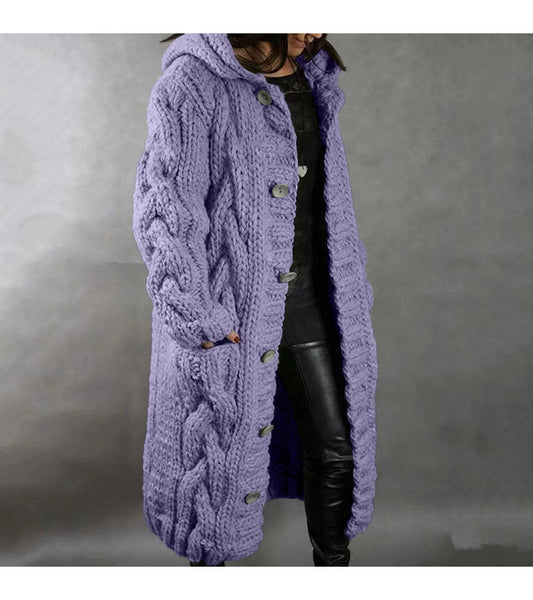 2026 New Women's Fashion Oversized Cardigan Sweater Coat, Casual Hooded Cardigan, Medium-Length Sweater Coat