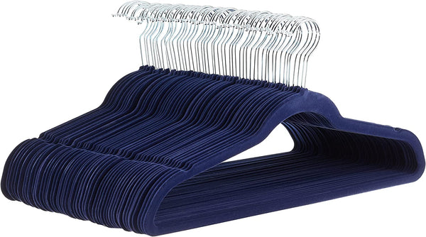 Amazon Basics Slim Velvet Non-Slip Suit Hangers - 30-Pack, Black/Silver
