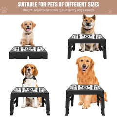 Dog Food Bowl Stand with 4 Customisable Heights | Dog Feeding Station Non-Slip Elevated Feeder for Improved Digestion | Fits 2 Standard Bowls