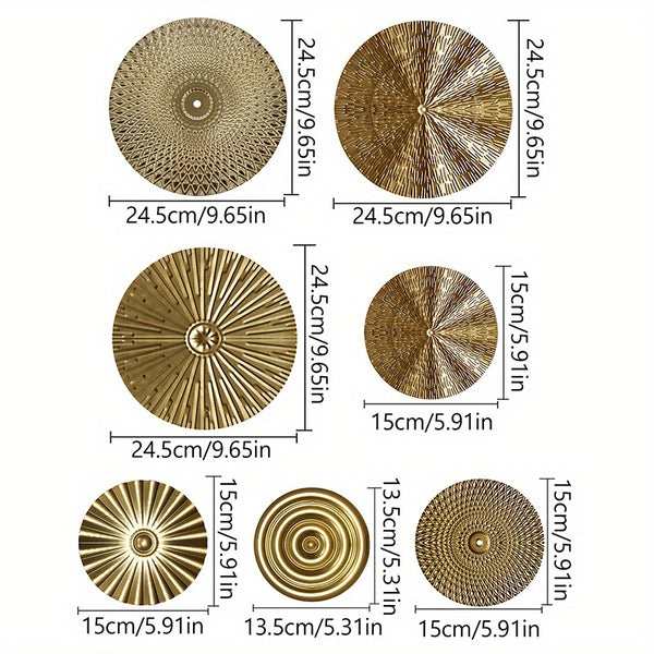 5/6/7pcs Elegant Golden Iron Art Round Wall Hanging Decor | European Style Wall Mount Home Decor for Living Room, Bedroom, Dining Room | Ideal Housewarming Gift, Art Deco Style, Iron Material