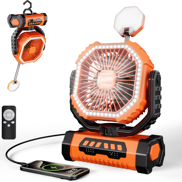 20000mAh Personal Electric , 4 Speeds Wind Hanging , with LED Light Rechargeable Portable USB , Essential for Summer Camping, ABS Material Personal Electric , Outdoor  Suitable for Office, Camping, Picnicking, Beach, Fishing