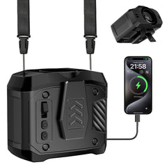 Portable Waist Fan with 7W Brushless Turbo Dual Motor, 100-Speed Adjustable, 6000mAh Power Bank, Phone Charging Design, Desktop Stand, Lanyard, Flashlight & LED Display for Outdoor Camping Fishing Hiking