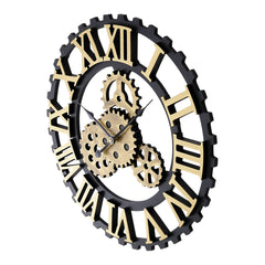 50cm European Vintage Gear Wall Clock with Large Roman Numerals, Outdoor Garden Wall Clock, Industrial Style Giant Open Face Skeleton Clock, Silent Non-Ticking Quartz Clock, Living Room Bedroom Office Kitchen Patio Bar Farmhouse Clock, Christmas & Hallowe