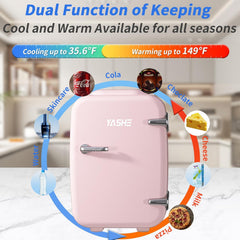 YASHE Mini Fridge, 4 Liter/6 Cans Small Fridgerator for Bedroom, AC/DC Thermoelectric Cooler and Warmer for Skincare Drink Office Dorm Car, Pink