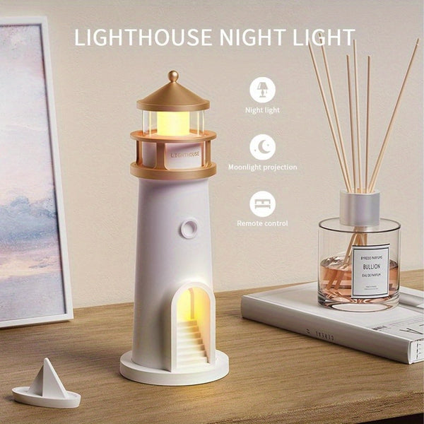 Lighthouse Lamp with Moonlight Projection, Remote-Controlled, Perfect for Bedrooms, Living Rooms, And Study Areas, Also Makes a Great Gift