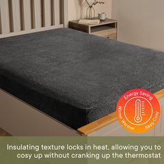 Brentfords Teddy Fleece Fitted Bed Sheet Plain Thermal Warm Soft Luxury Bedding, Charcoal Grey - Double