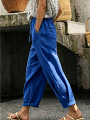 Women's Drawstring Waist Linen-Look Pants, Loose Casual Cropped Trousers with Pockets, Lightweight Summer Pants