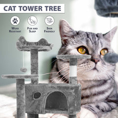 138 cm Cat Tree Tower – Multi-Level Cats Activity Centre with Scratching Posts, Condos, Ladder & Platforms – Indoor Cat Climbing House for Play, Rest & Fun
