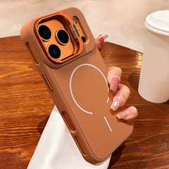 Phone Case - New Orange Premium Magnetic Wireless Charging Phone Case with Metal Stand for Iphone 17 16 15 Pro Max Air 16 Plus Shockproof Armor with Breathable Heat Dissipation And Lens Protection