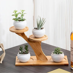 Two-Tier Bamboo Plant Stand - a Stylish Round Wooden Base Display Rack, Perfect for Small Potted Plants, Ideal for Home, Office, And Balcony Decoration