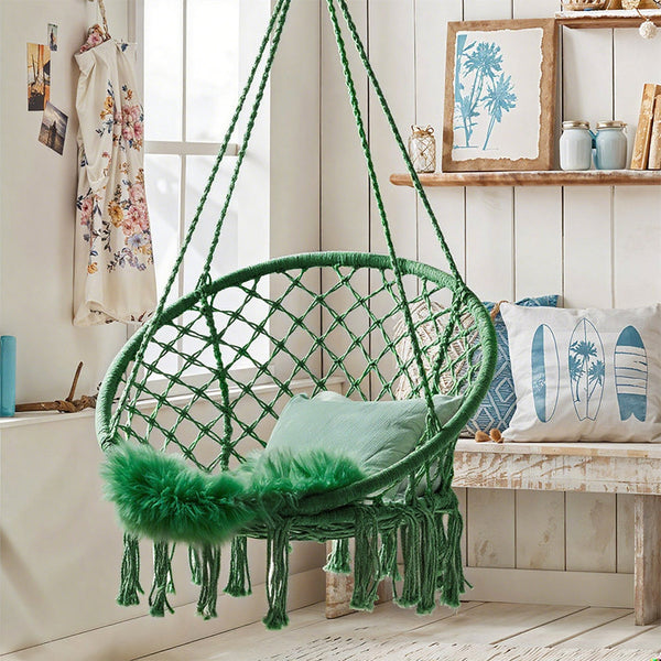 Courtyard Woven Hanging Basket, Hanging Cotton Rope Iron Ring Hanging Chair, Balcony Rocking Chair, Suitable for Indoor, Outdoor, Home, Balcony, Courtyard, Garden, Maximum Load Capacity: 200kg, Material: Iron Ring, Cotton Rope (No Include Cushion)