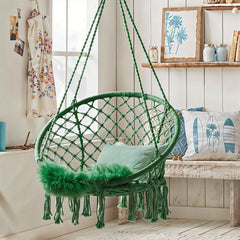 Courtyard Woven Hanging Basket, Hanging Cotton Rope Iron Ring Hanging Chair, Balcony Rocking Chair, Suitable for Indoor, Outdoor, Home, Balcony, Courtyard, Garden, Maximum Load Capacity: 200kg, Material: Iron Ring, Cotton Rope (No Include Cushion)