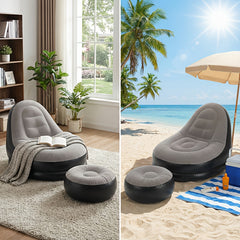 59-Inch Inflatable Lounge Chair Designed for Adults, a Portable Lazy Sofa Complete with a Footstool. This Flocked Recliner Is Perfect for Both Indoor And Outdoor Use