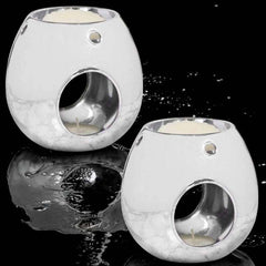 Silver Wax Melt Warmer Oil Tea Light Aroma - 2 PACK - Luxury Glass Round