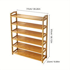 TOYANDONA Space-Saving Bamboo Shoe Rack, Multi-Tier Freestanding Organizer, 4/5/6 Tier Organizational Shelf for 24-30 Pairs of Shoes, Suitable for Entryway, Closet, Bedroom And Hallway Storage