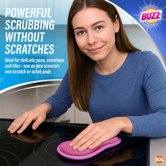 Buzz 2pk Cleaning Pads | Dual-Sided Non Scratch Scouring Pads | Reusable Kitchen & Bathroom Scrubbers for Dishes, Pots, Sink & Everyday Use | Washable Non Scratch Sponge Scourers