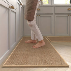 2pcs Kitchen Mat with Non- Slip Backing - Fast Drying, Super Absorbent, Machine Washable for Kitchens, Sinks, Laundry Rooms And Hallways - Beige - 44x75cm And 44x120cm