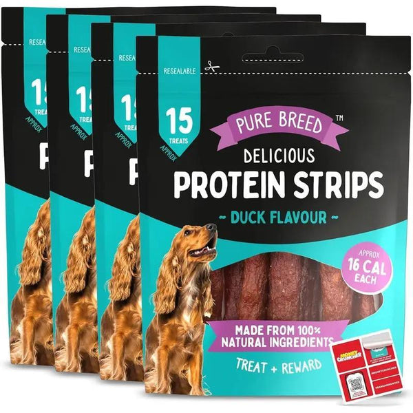 Delicious Protein Strips Duck Flavour, High Protein Dog Treats, Chewy Training Snacks, Easily Digestible in Resealable Pack