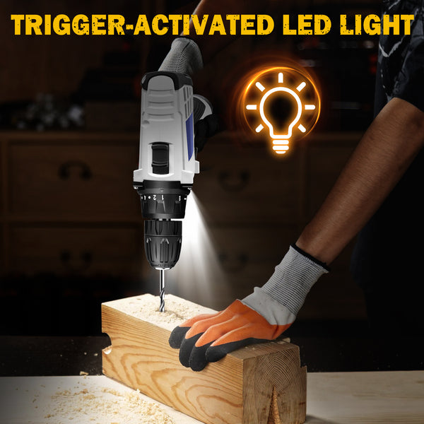 Cordless Drill Driver Power Combi Drill Kit Electric Screwdriver Set with 2-Speed, 18+1 Torque 3/8