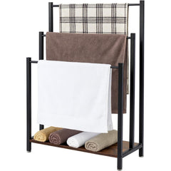 57X28X83CM Towel Rack Freestanding Towel Rack Industrial Metal 3-Bar Towel Rail with Storage Shelf Anti-Slip Feet Free Standing Towel Rail for Bathroom Drying Stand for Bath Hand Towels Quilt Blanket