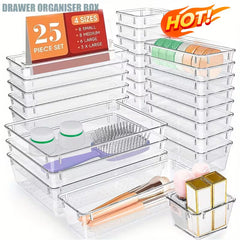 25 Clear Plastic Drawer Organizers with 25 Compartments, Stackable Storage Drawers for Desk, Vanity & Office, Lightweight Space-Saving Plastic Cabinet