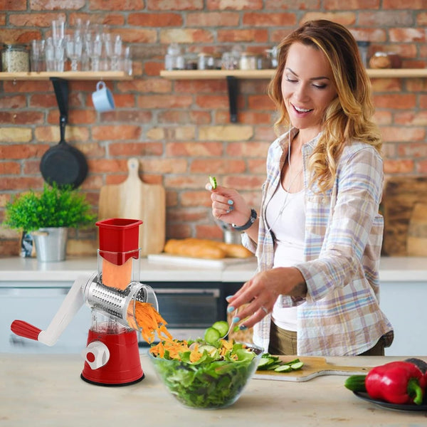 Rotary Vegetable Shredder 3 in 1 Rotary Cheese Grater Round Vegetable Mandoline Blades Handheld Fruit Vegetable Slicer Shredder for Fruit Nut and Vegetable Grate Green