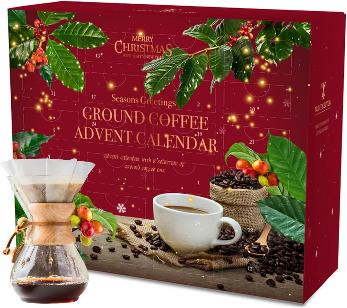 Coffee Advent Calendar 2025 –24 Artisan Ground Coffee Gift Set, Christmas Adult Advent Calendars, Individual Sachets Sampler |Non Chocolate Advent Calendar for Coffee Lovers, Men, Women, Vegan Gifts