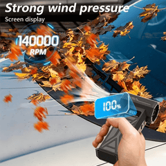 Turbine fan with 140000 revolutions per minute powerful blowing -4-speed speed regulation, multi head nozzle, LED light, suitable for car snow removal, computer dust removal, grill cleaning, outdoor camping, and home ventilation maintenance, wireless port