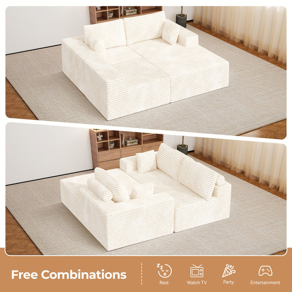 Modular Sectional Cloud Couches with L-Shaped Chaise | Corduroy Fabric Upholstered Deep Boneless Sofa for Living Room, Bedroom | Light, Memory Foam, Velvet Upholstery, Cushion-Back, No Assembly Required, Nalupatio Brand