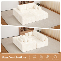 Modular Sectional Cloud Couches with L-Shaped Chaise | Corduroy Fabric Upholstered Deep Boneless Sofa for Living Room, Bedroom | Light, Memory Foam, Velvet Upholstery, Cushion-Back, No Assembly Required, Nalupatio Brand