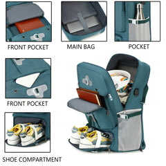 ENOSHI Airline Approved Travel Backpack with Shoe Compartment & 43.94cm Laptop Sleeve - USB Charging Port, Adjustable Straps, Mesh Pockets - Durable Polyester Gym, Business & Weekend Backpack for Men & Women (Light Gray), Workout Gear, Functional Compartm