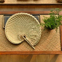 Nostalgic Southeast Asian-Style Hand Fan - Purely Hand-Woven, Seashell-Shaped Design, Cooling Palm Leaf Fan, Wall-Hanging Decor, Photography Prop