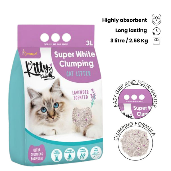 Scented Cat Litter White Clumping 3L Lavender Strong Odor Control Fast Absorbing Low Dust Easy Scoop Cat Tray Litter.