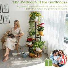 1 6-Tier Plant Stand with Wide Tray & Corner Pot Holder - Heavy-Duty Wood & Iron Multi-Tier Flower Display Shelf Suitable for /Outdoor Use, Space-Saving Step Shelves with Plant Display (Balcony,,)