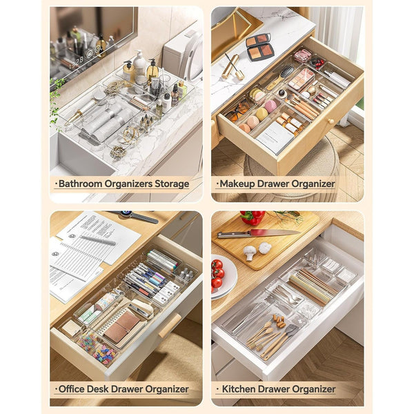 24pcs Plastic Draw Organiser Set – Desk, Fridge & Makeup Storage Divider Trays UK