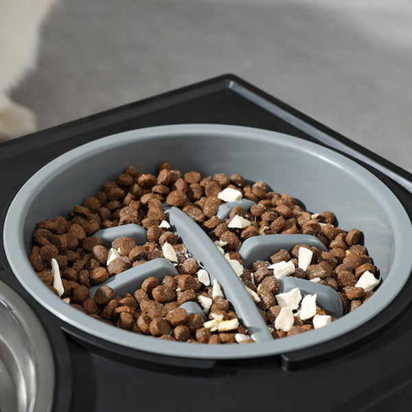 Raised Dog Bowl Height-Adjustable, Elevated Dog bowls with Stainless Steel Bowl and PP bowl, for Small Medium & Large Dogs, Black, 45*26*27.5cm