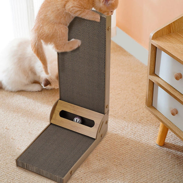L-Shaped Cat Scratching Tower, 60cm Tall Scratching Pad, Multi-Functional Scratch Post with Lounging Platform, Multi-Angle Vertical/Horizontal Scratching Surface for Adult Cats, 40*25*60cm