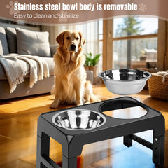 Dog Food Bowl Stand with 4 Customisable Heights | Dog Feeding Station Non-Slip Elevated Feeder for Improved Digestion | Fits 2 Standard Bowls