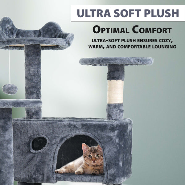 138 cm Cat Tree Tower – Multi-Level Cats Activity Centre with Scratching Posts, Condos, Ladder & Platforms – Indoor Cat Climbing House for Play, Rest & Fun