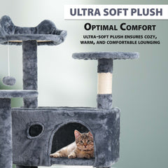 138 cm Cat Tree Tower – Multi-Level Cats Activity Centre with Scratching Posts, Condos, Ladder & Platforms – Indoor Cat Climbing House for Play, Rest & Fun