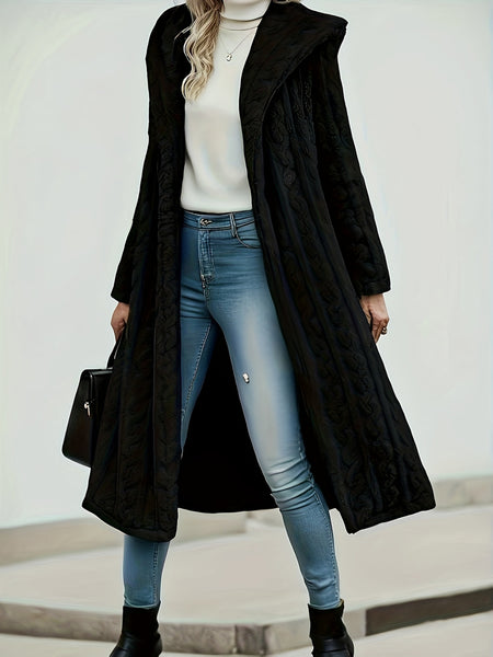 Fashionable Long Hooded Solid Color Cardigan Coat, Autumn/Winter Thickened Plush Outerwear, Warm, Versatile, and Suitable for Commuting