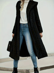 Fashionable Long Hooded Solid Color Cardigan Coat, Autumn/Winter Thickened Plush Outerwear, Warm, Versatile, and Suitable for Commuting